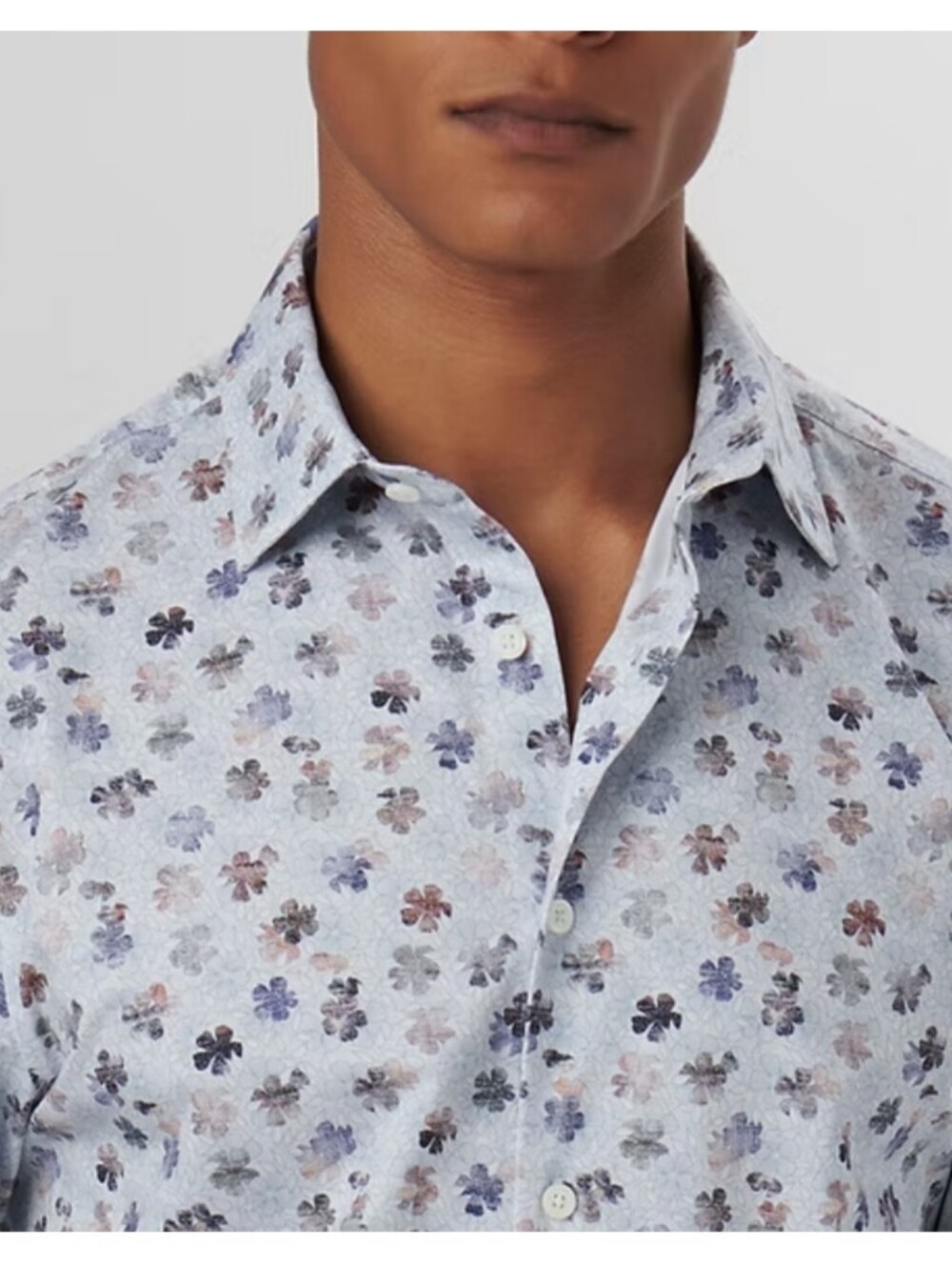 Bugatchi The Julian Stretch Button Up Long Sleeve Brown Blue Floral Shirt Size M